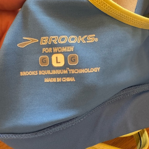 Brooks Blue Sports Bra with Yellow Trim - Picture 3 of 4
